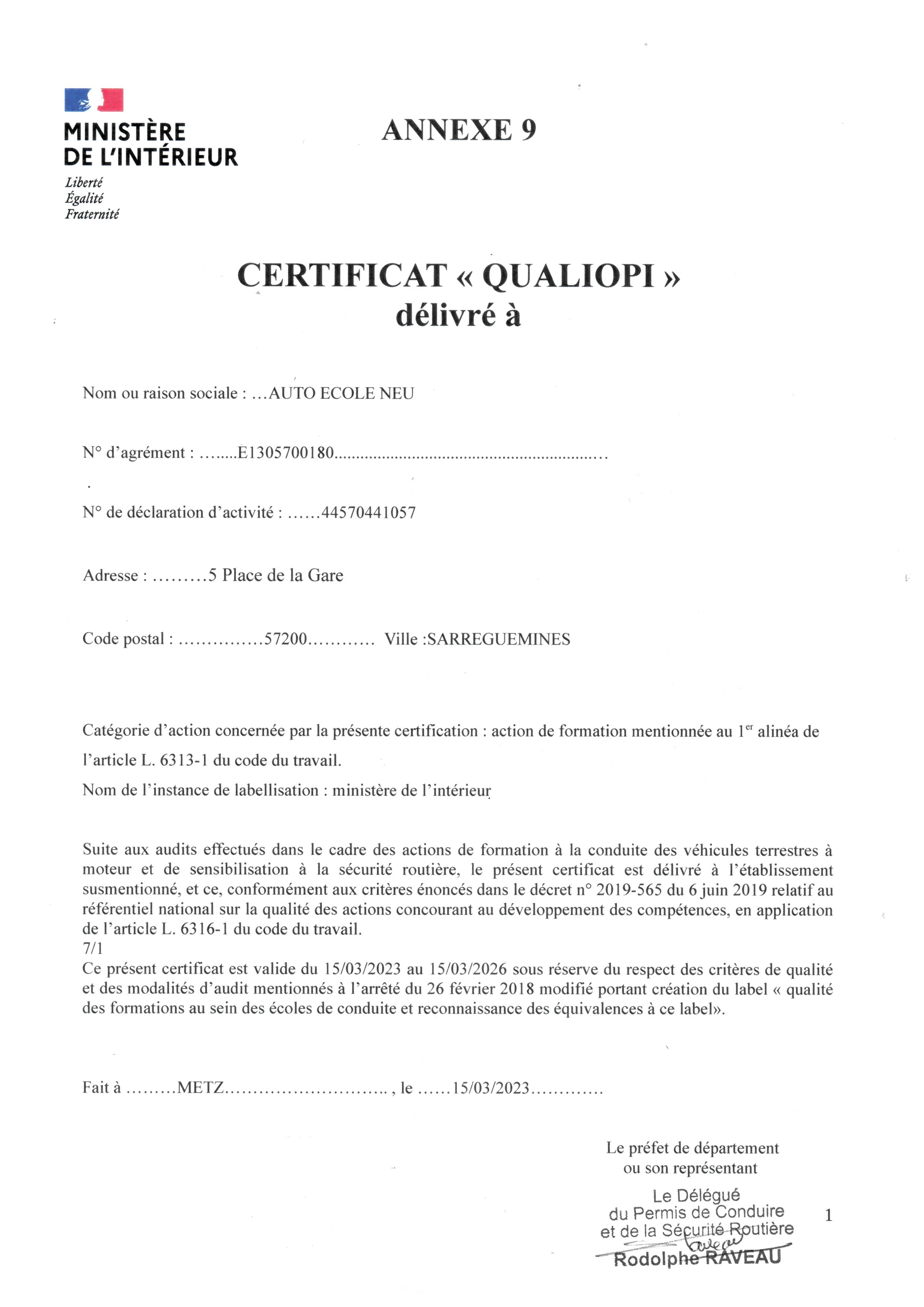 Certificat Qualiopi